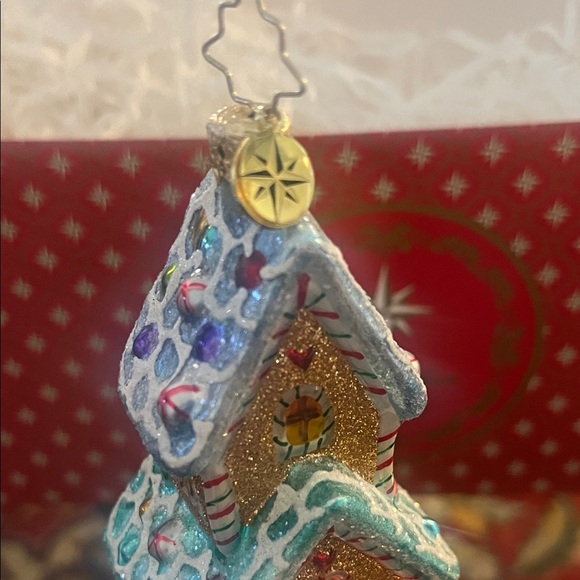 Christopher Radko Pink and Blue Gingerbread House Ornament - Picture 5 of 5